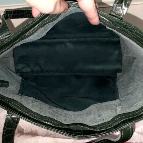 NEW Assots London AGNES Forest Green Croc 100% Leather Satchel Handbag Purse Zip - Picture 12 of 12